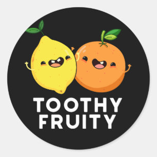 Toothy Fruity Funny Fruit Pun Dark BG Classic Round Sticker