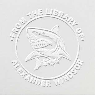 Toothy Great White Shark Library Book Name Embosser