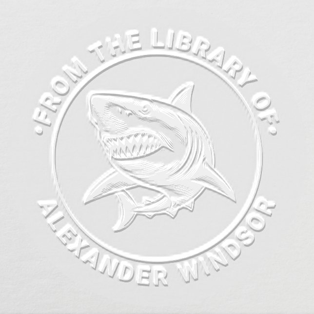 Toothy Great White Shark Library Book Name Embosser (Design)
