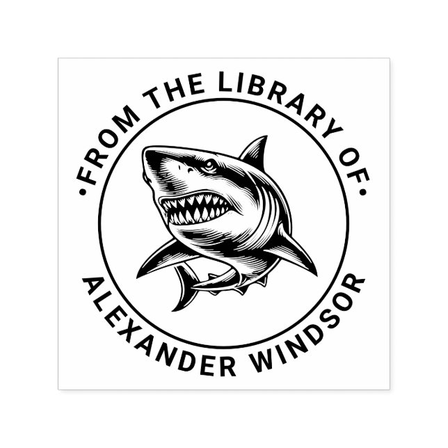 Toothy Great White Shark Library Book Name Self-inking Stamp (Design)