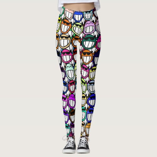 Toothy Grinning Happy Faces Leggings
