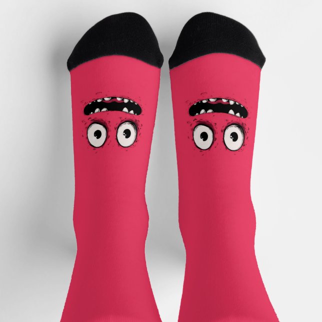 Toothy Pink Monster – Goofy Cartoon Face Design Socks (Top)
