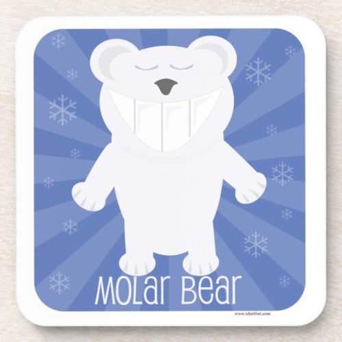 Toothy Polar Molar Bear Funny Cartoon Art Beverage Coaster