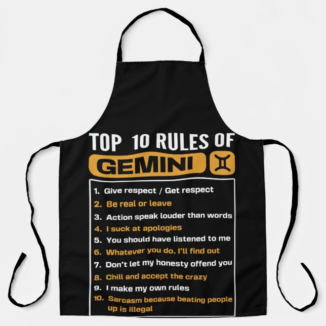 Top 10 Rules Of Gemini, Gemini Facts Traits Apron (Front)