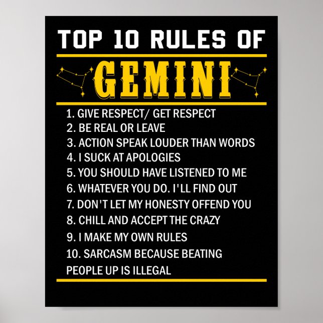Top 10 Rules Of Gemini May 21 - June 21 Poster (Front)