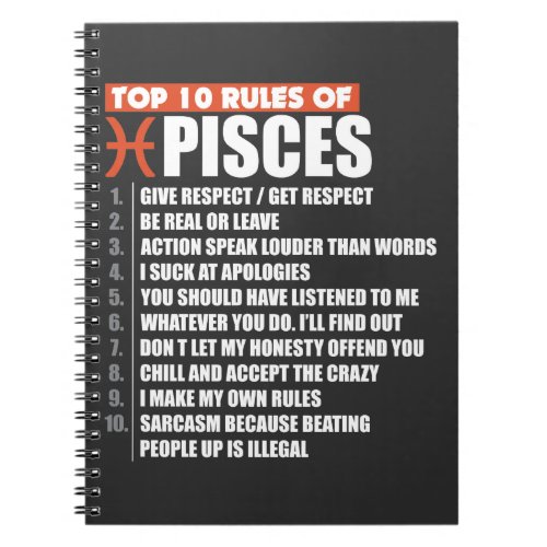 Top 10 Rules of Pisces zodiac gift horoscope Notebook