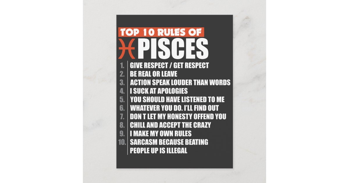 Top 10 Rules of Pisces zodiac gift horoscope Postcard | Zazzle