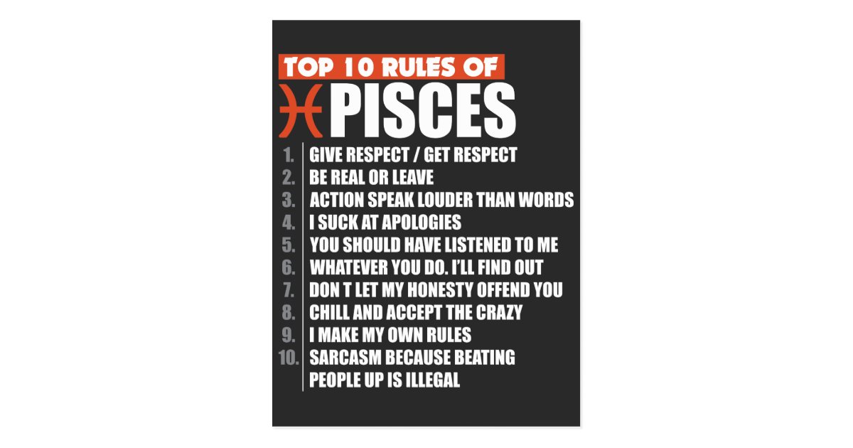 Top 10 Rules of Pisces zodiac gift horoscope Postcard