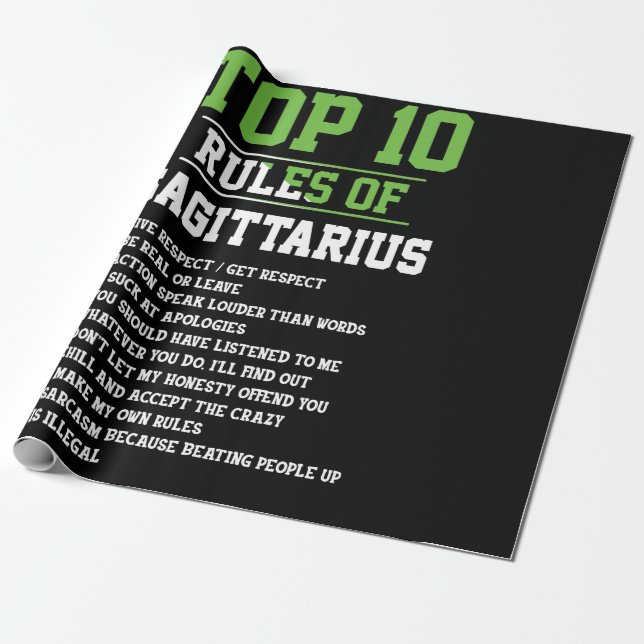 Top 10 Rules Of Sagittarius Birthday Horoscope Wrapping Paper (Unrolled)