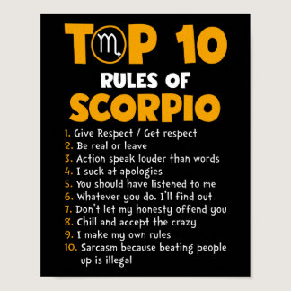 Top 10 Rules of Scorpio Birthday Gifts Poster