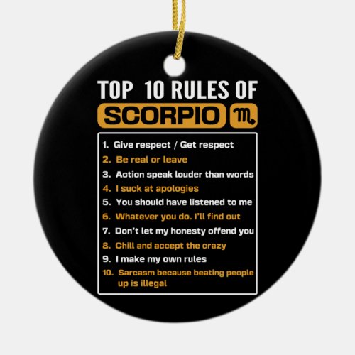 Top 10 rules of Scorpio Funny Scorpio Facts Zodi Ceramic Ornament