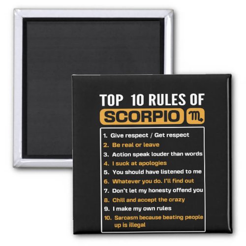 Top 10 rules of Scorpio Funny Scorpio Facts Zodi Magnet