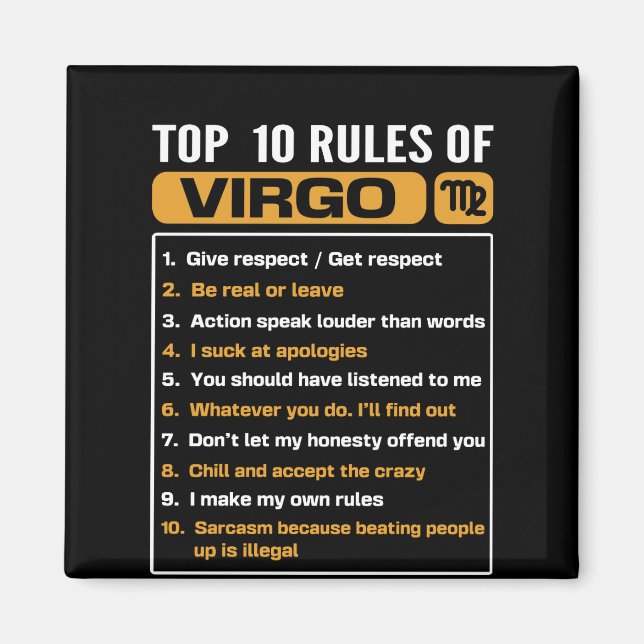Top 10 rules of Virgo, Funny Virgo Facts, Zodiac A Magnet (Front)