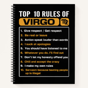 Top 10 rules of Virgo, Funny Virgo Facts, Zodiac A Notebook