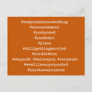 Top 12 Hashtags Postponed Wedding Burnt Orange Postcard