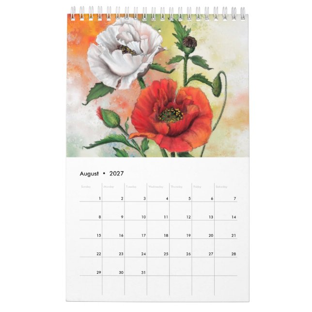 Top 12 Most Beautiful Flowers Painting Art Migned Calendar (Aug 2027)
