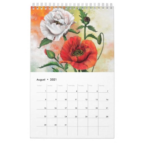 Top 12 Most Beautiful Flowers Painting Art Migned Calendar