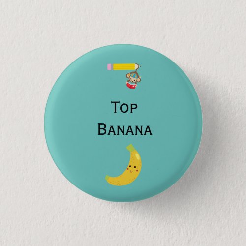 Top Banana with Hanging Monkey Award Ribbon Button