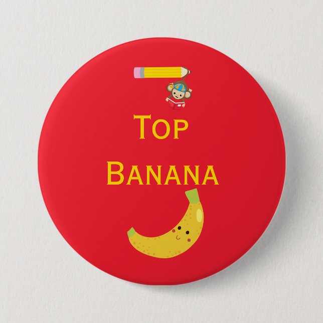 Top Banana with Hanging Monkey Award Ribbon Button (Front)