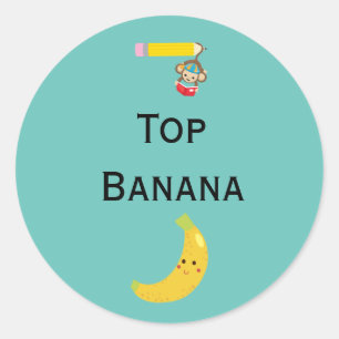 Top Banana with Hanging Monkey Award Ribbon Classic Round Sticker