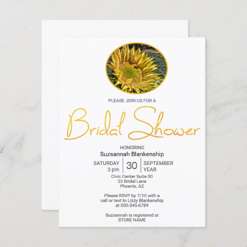 Top Border Sunflower Oval Photo Bridal Shower  Invitation