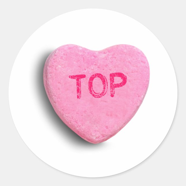 Top Candy Heart Classic Round Sticker (Front)