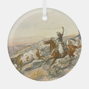 TOP Cattle Drive Glass Ornament