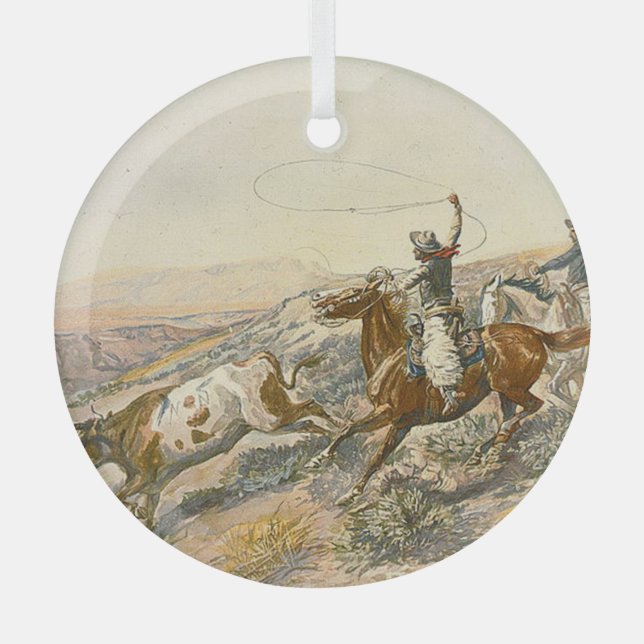TOP Cattle Drive Glass Ornament (Front)