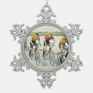 TOP Cycling Old School Snowflake Pewter Christmas Ornament
