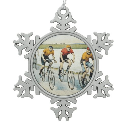 TOP Cycling Old School Snowflake Pewter Christmas Ornament