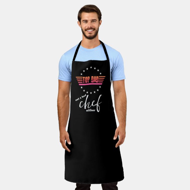 "Top Dad" Funny Black Chef Apron - Father's Day (Worn)