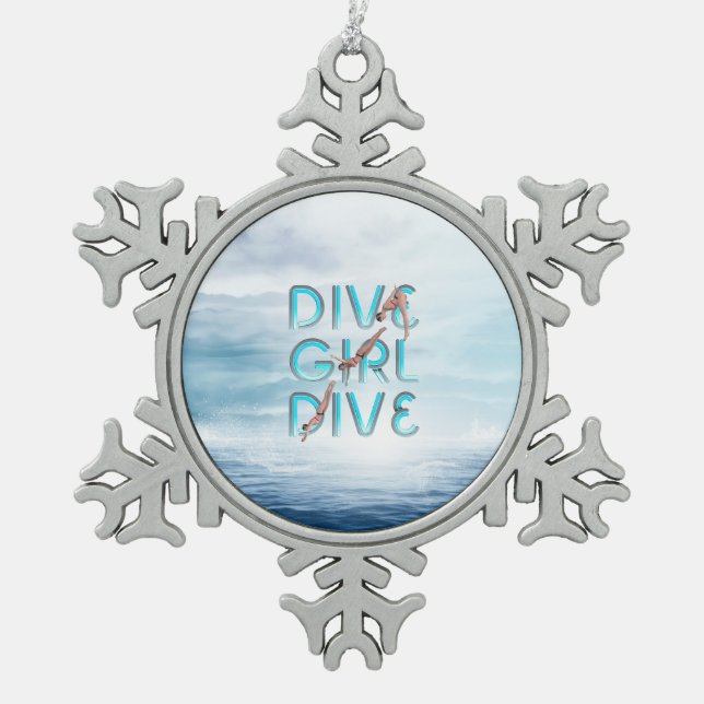 TOP Dive Girl Dive Snowflake Pewter Christmas Ornament (Front)