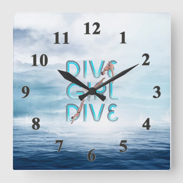 TOP Dive Girl Dive Square Wall Clock (Front)