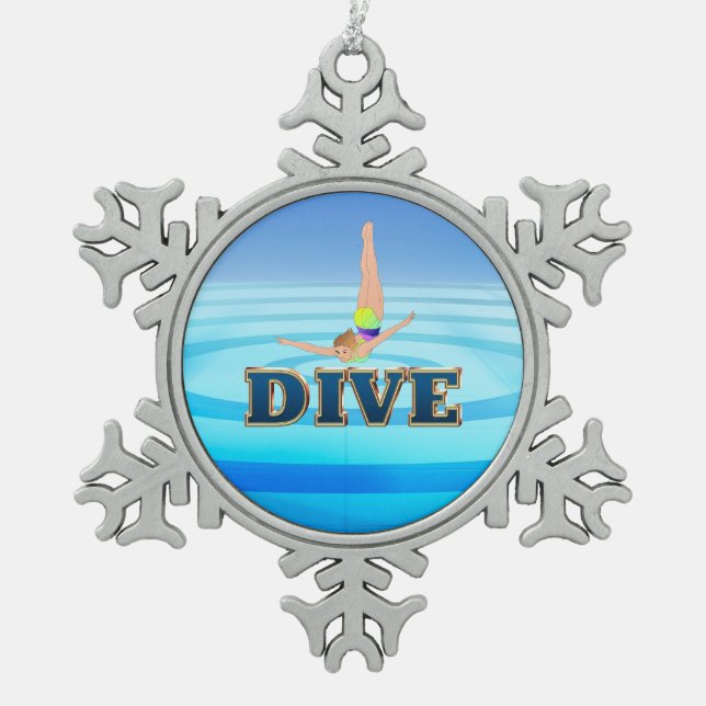 TOP Dive Snowflake Pewter Christmas Ornament (Front)