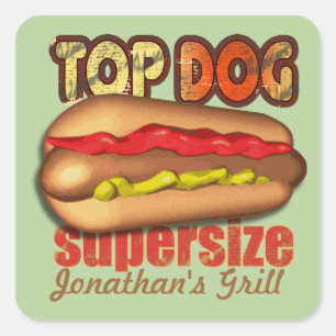 Top Dog Hotdog Personalized Square Sticker