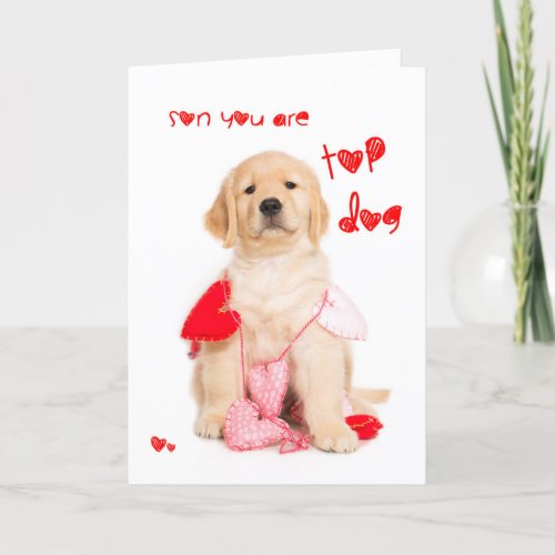 Top Dog Son Golden Retriever Puppy Valentine Holiday Card