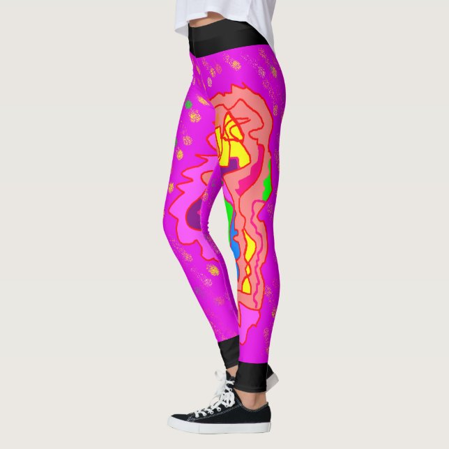 Top fashion design pink and orange multi patterned leggings (Left)