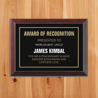 TOP Gift! Best UNCLE Award plaque
