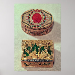 Top: Gold snuffbox inlaid with various stones Poster