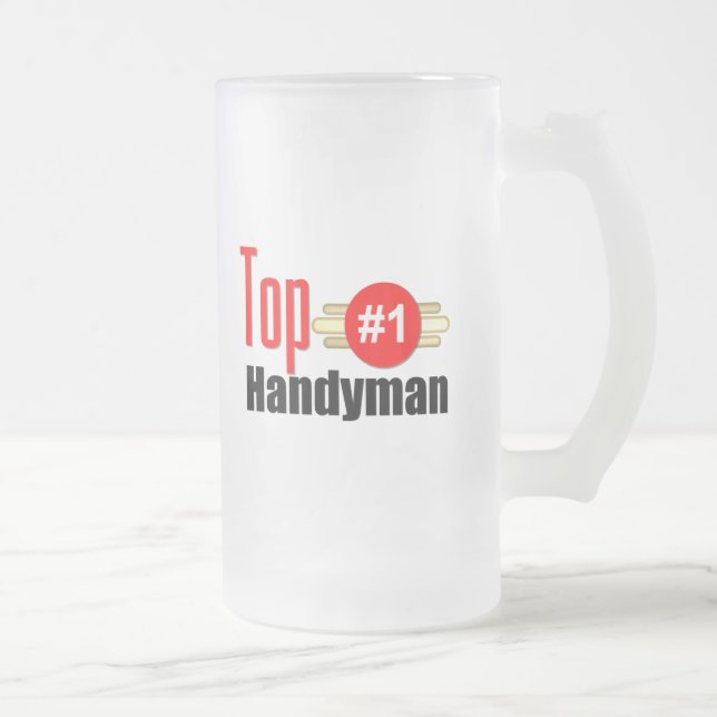Top Handyman Frosted Glass Beer Mug (Right)