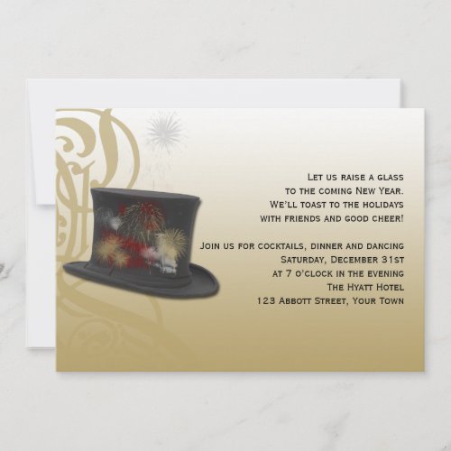 Top Hat and Fireworks New Years Eve Party Invite