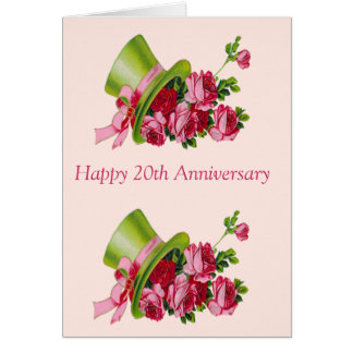 Top hat and flowers, Happy 20th Anniversary Card