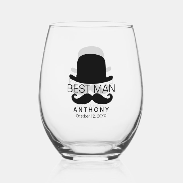 Top Hat and Mustache Stemless Wine Glass (Front)