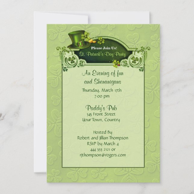 Top Hat and Shamrocks Invitation - Customize (Front)