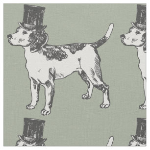 top hat beagle dog quirky whimsical  fabric