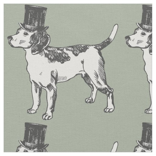 top hat beagle dog quirky whimsical  fabric