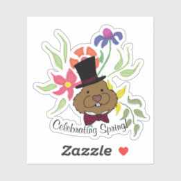 Top Hat Bow Tie Spring Flowers Groundhog Sticker