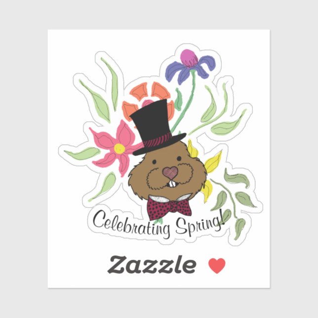 Top Hat Bow Tie Spring Flowers Groundhog Sticker (Sheet)