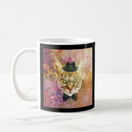 Top Hat Cat in Glasses Coffee Mug - Black