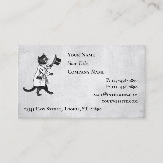 Top Hat Cat Vintage Grunge Business Card (Front)